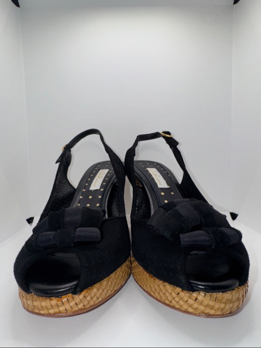 Lulu Guinness Suede Slingback Wedges Open Toe w Bow Women’s EU 39.5 - Picture 4 of 13
